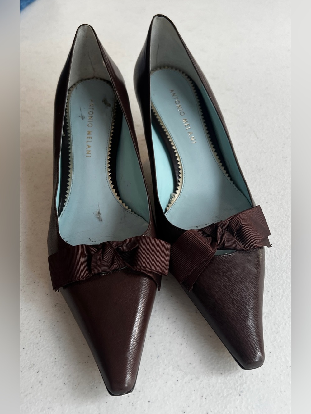 ANTONIO MELANI Dark Brown Pointed-Toe Bow Heels